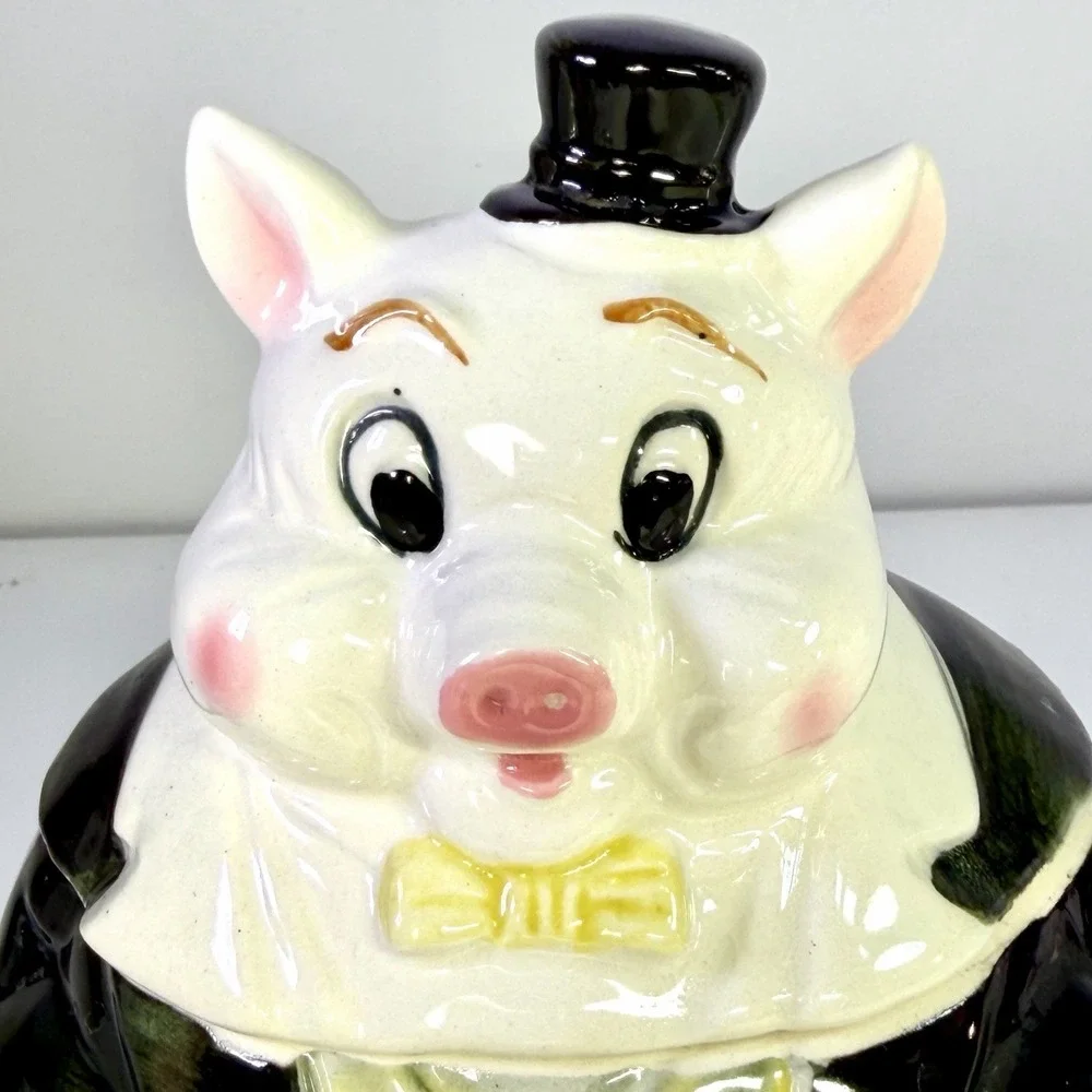 VTG Pacific Japan Pig Tobacco Jar Top Hat Suit Figural Ceramic Humidor 7.25